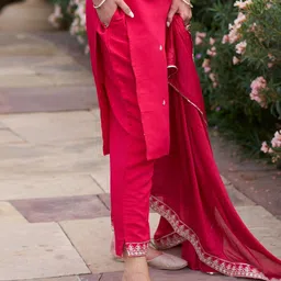 KALINI Women Floral Embroidered Regular Sequinned Kurta with Trousers & Dupatta image 2