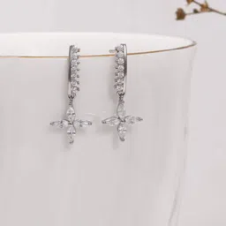 GIVA 925 Sterling Silver Rhodium-Plated Zircon Studded Floral Drop Earrings-picture-40