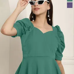 Metronaut Women Pack of 2 Puff Sleeve Peplum Top-picture-17