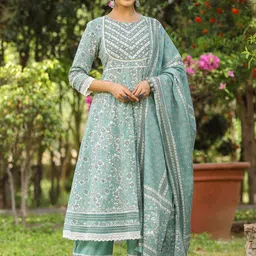 AARAAS Ethnic Motifs Printed Pure Cotton Anarkali Kurta With Palazzos & Dupatta-picture-21