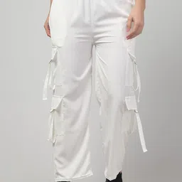 CROWN KING Women Straight Fit Easy Wash Cargos Trousers-image-83