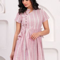 Sarai Striped Mandarin Collar Cotton Longline Top-picture-24