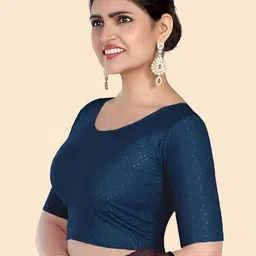 SHREEJI DESIGNER Self-Design Round Neck Stretchable Saree Blouse image 2