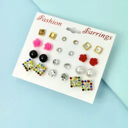 Shivarth Women 12 Pairs Square Studs Earrings-picture-18