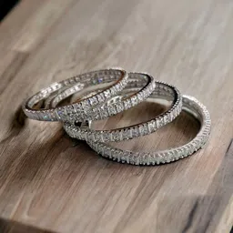 Opal Touch Set Of 4 Rhodium-Plated American Diamond Studded Bangles image 5