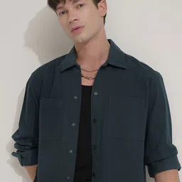 HIGHLANDER Men Comfort Spread Collar Opaque Cotton Shirt-image-42