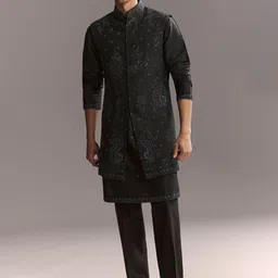 KALKI Fashion Men Ethnic Motifs Embroidered Regular Thread Work Kurta with Trousers-image-43