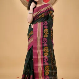 DESH BIDESH Floral Printed Phulkari Pure Cotton Taant Saree-image-80