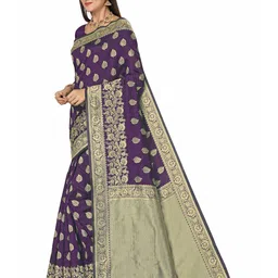 Maroosh Floral Zari Silk Blend Banarasi Saree  with unstitched blouse piece image 2
