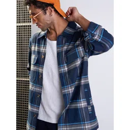 MASCLN SASSAFRAS Men Spread Collar Checked Cotton Oversized Casual Shirt image 3
