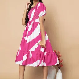 ZWERLON Print Puff Sleeve A-Line Midi Dress image 4