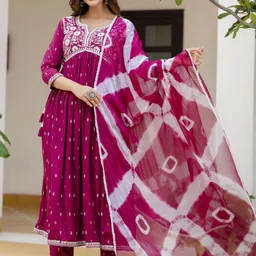 Anouk Women Floral Embroidered Empire Aari Work Pure Cotton Kurta with Pyjamas & With Dupatta image 4