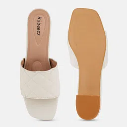 Rubeezz Women Textured Square Toe Synthetic Leather Block Sandals image 4