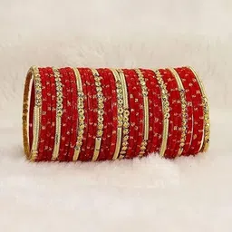 SHRASHTI Red Glass Artificial Stones & Beads Bangle image 3