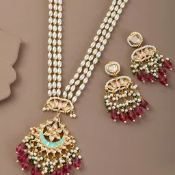 STYYO Gold-Plated Kundan-Studded & Beaded Jewellery Set-picture-28