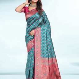RICH & ROMAN Ethnic Motifs Zari Pure Silk Banarasi Saree-picture-1