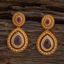 Kushal's Fashion Jewellery Gold-Plated Stone Studded Oval Antique Drop Earrings image 1