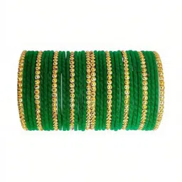 Adiba Fashion Factory Set Of 34 Green Glass Artificial Stones & Beads Bangle image 2