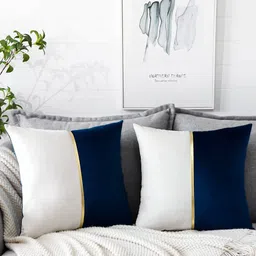 Vinayaka Fab Blue & White Set of 2 Striped Velvet Square Cushion Covers image 5