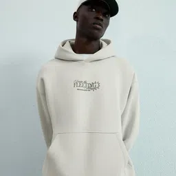 Bershka Men Graphic Printed Hooded Oversized Pullover Sweatshirt image 5