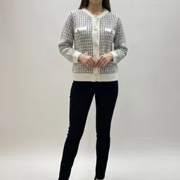 Hallinton Women Self Design Cardigan with Pockets-image-61