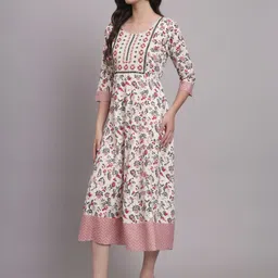HERE&NOW Printed & Embroidered Flared Midi Dress image 4