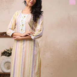 AUZAAI COLLECTION Pack Of 2 Embroidered Round Neck Thread Work Pure Cotton Straight Kurta-picture-18