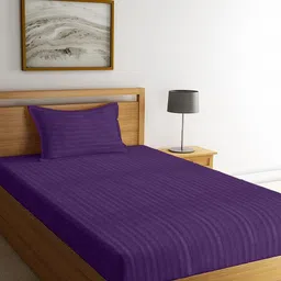 WEAVE AND DECOR Violet Striped 300 TC Single Bedsheet with 1 Pillow Covers-picture-28