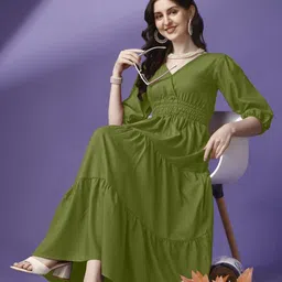 Raiyani Fashion Women V-Neck Fit & Flare Maxi Dress-image-65