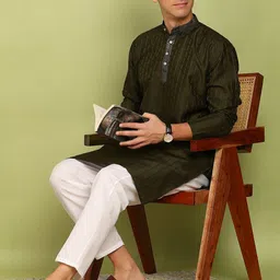 Anouk Men Regular Thread Work Kurta with Pyjamas image 2