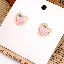 FIMBUL Gold-Plated Enamel Pearls Studded Heart Shaped Studs-image-87
