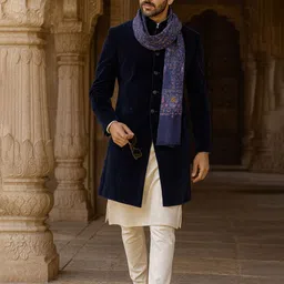 MUFFLY Men Kalamkari Woven Design Stole with Fringed Border image 2