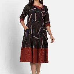 Crazy Needle Women Cotton Abstract Printed Fit and Flare Dress-picture-10