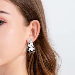 PRIVIU Set Of 3 Gold-Plated American Diamond Studded Skating Cute Panda Studs image 4