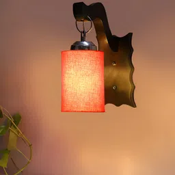 Devansh Orange Wooden Quirky Cylinder Shaped Wall Lamp With Cotton Shade image 5