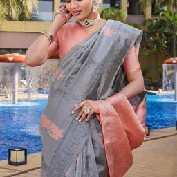 SATYAM WEAVES Woven Design Zari Silk Cotton Handloom Banarasi Saree-picture-16