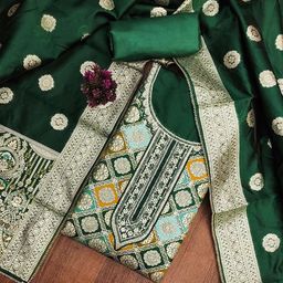 MANVAA Floral Woven Design Zari Unstitched Dress Material-picture-34