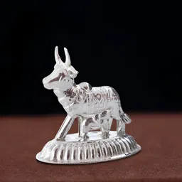 DOKCHAN SilverToned Pure Silver Kamdhenu Cow Showpiece image 3