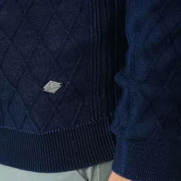 Peter England Casuals Men Self Design Pure Cotton Pullover Sweater image 3