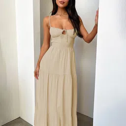 Outzidr Women Solid Shoulder Straps Maxi Dress-picture-27