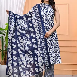 RAJPUTANA CAMISA Women Floral Printed Regular Pure Cotton Kurta with Palazzos & Dupatta-image-3