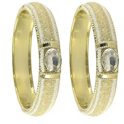 ZULKA Women Pack of 2 AD Stone & Pearls Work Metal Bangles-image-39