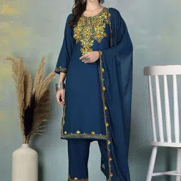 Clora Creation Floral Embroidered Aari Work Kurta With Palazzos & Dupatta-image-95