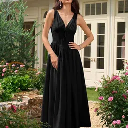 metronaut Women Fit and Flare Black Maxi/Full Length Dress image 3