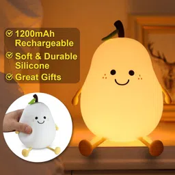 yiqelu Cute Pear Night Lamp for Kids, 7 Color Changing Silicone Nursery Night Light Table Lamp image 4