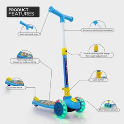 kidz n toys 3 Wheel Kick Scooter with LED Light & Adjustable Height Scooter for Kids Tricycle image 3