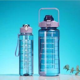 Set of - 3 | Motivational Water Bottle with Time Marker, Straw & Locking Flip 3000 ml image 2