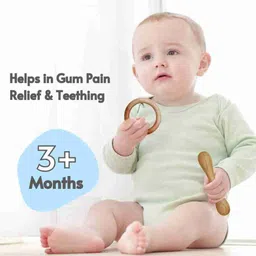 shreeja shilpcraft Natural Neem Wood Ring Inside Ring Rattle with 3 other teething toys shape Rattle image 4