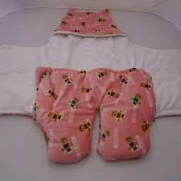safe n cute Velvet Teddy Print Swaddler Super Soft Fabric for newborn baby (0-6 months) Sleeping Bag image 2