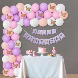 nisha enterprises Latex, Cradstock Butterfly Theme Birthday Decoration Kit – 55 Pcs image 3